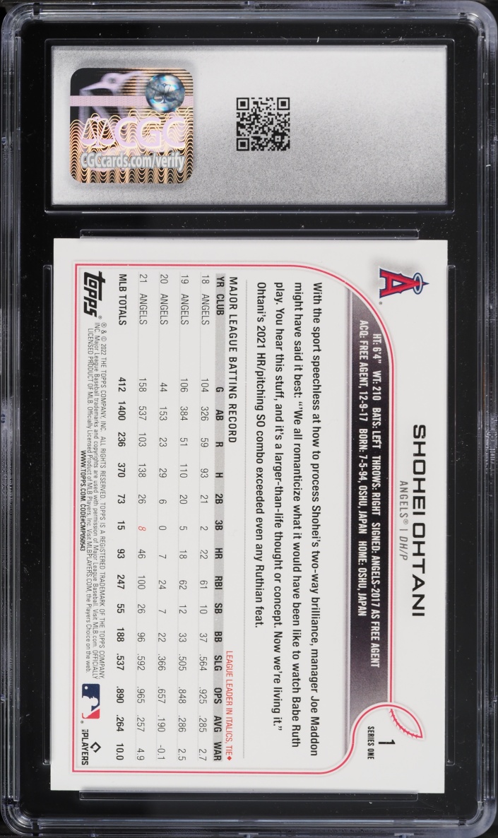 2022 Topps Shohei Ohtani #1 CGC 10 GEM MINT