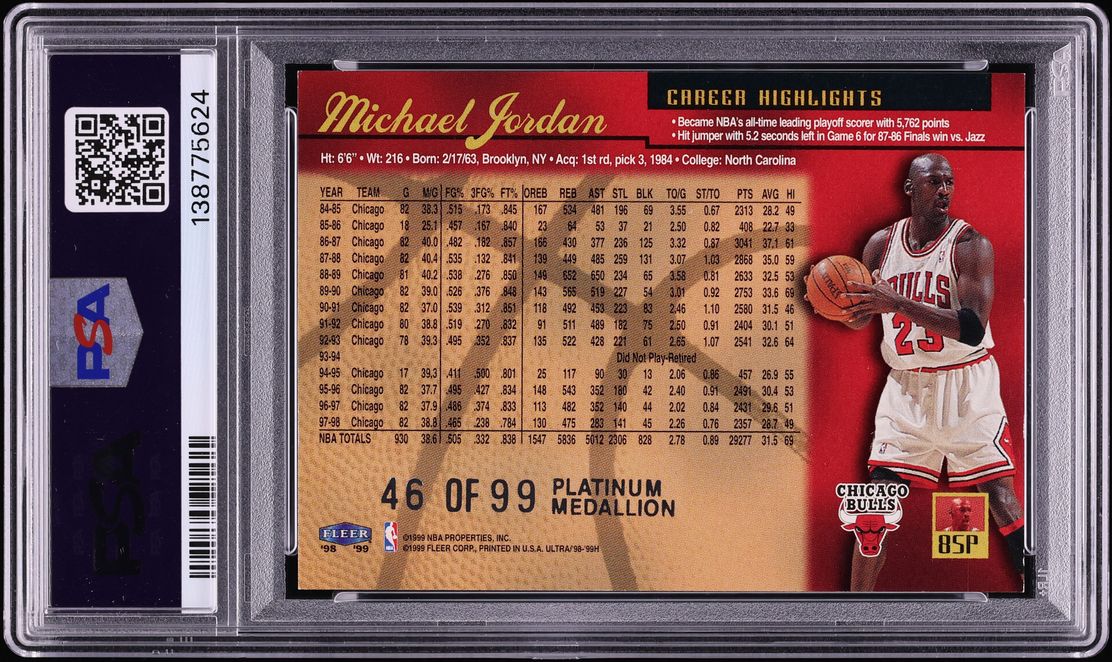 1998 Ultra Platinum Medallion Michael Jordan /99 #85P PSA 7 NRMT - Photo 2