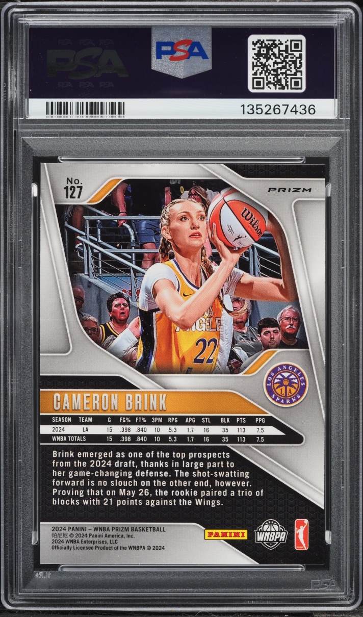 2024 Panini Prizm WNBA Orange Velocity Cameron Brink ROOKIE #127 PSA 10 GEM MINT