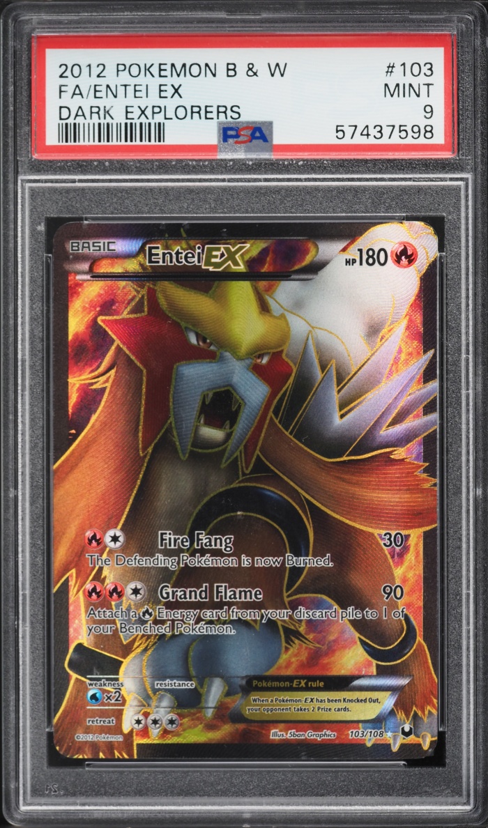 2012 Pokemon Black & White Dark Explorers Full Art Entei EX #103 PSA 9 MINT