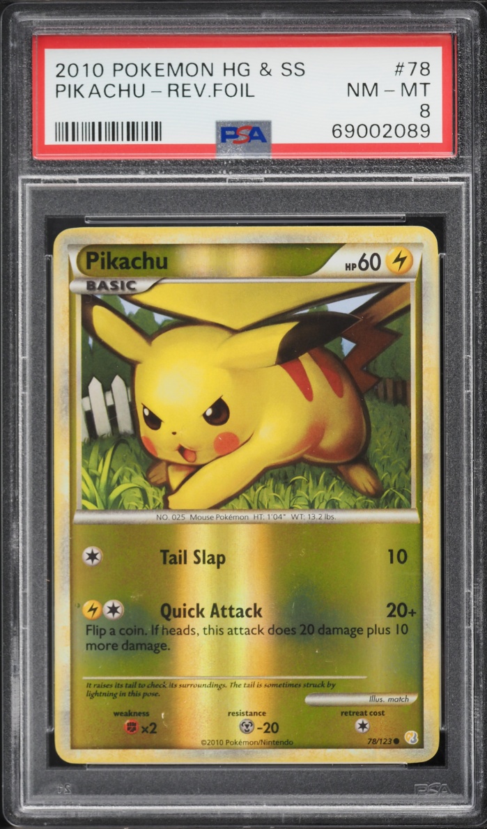 2010 Pokemon HeartGold & SoulSilver Reverse Holo Pikachu #78 PSA 8 NM-MT