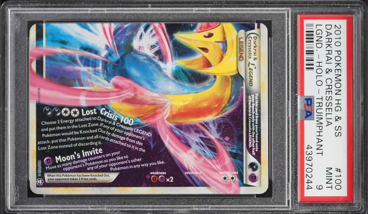 2010 Pokemon HeartGold & SoulSilver Triumphant Holo Darkrai & Cresselia Legend #100 PSA 9 MINT