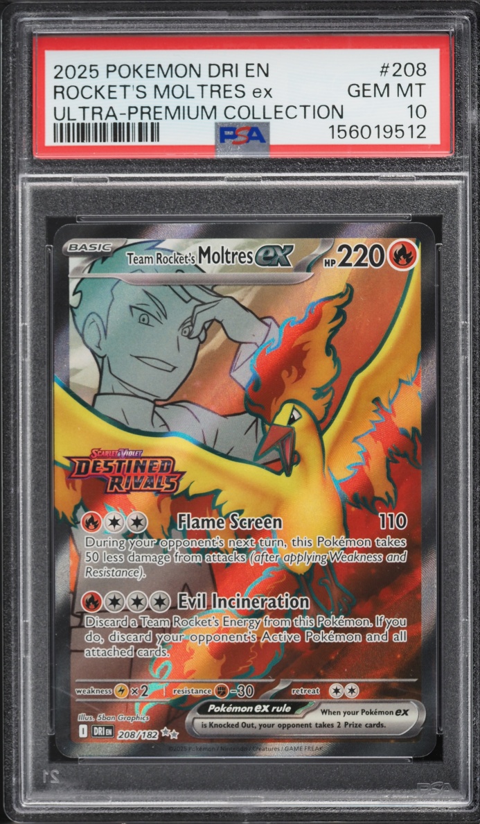 2025 Pokemon Scarlet & Violet Destined Rivals Premium Full Art Rocket's Moltres EX #208 PSA 10