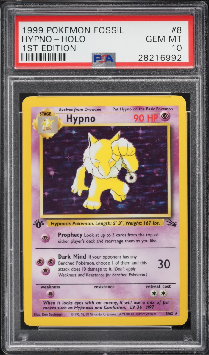 1999 Pokemon Fossil 1st Edition Holo Hypno #8 PSA 10 GEM MINT