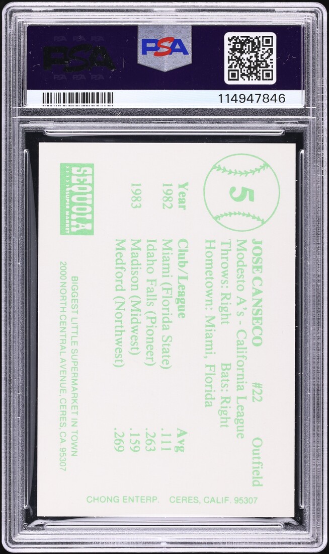 1984 Chong Modesto A's Jose Canseco ROOKIE #5 PSA 10 GEM MINT