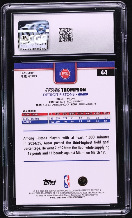 2025 Topps Basketball Ausar Thompson #44 CGC 9.5 MINT+
