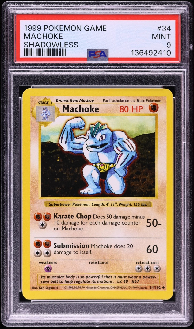 1999 Pokemon Base Set Shadowless Machoke #34 PSA 9 MINT
