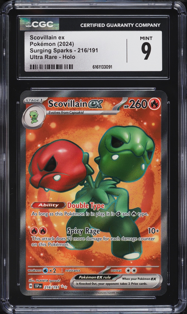 2024 Pokemon Scarlet & Violet Surging Sparks Full Art Scovillain ex #216 CGC 9 MINT