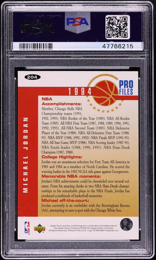 1994 Collector's Choice Silver Signature Michael Jordan #204 PSA 10 GEM MINT