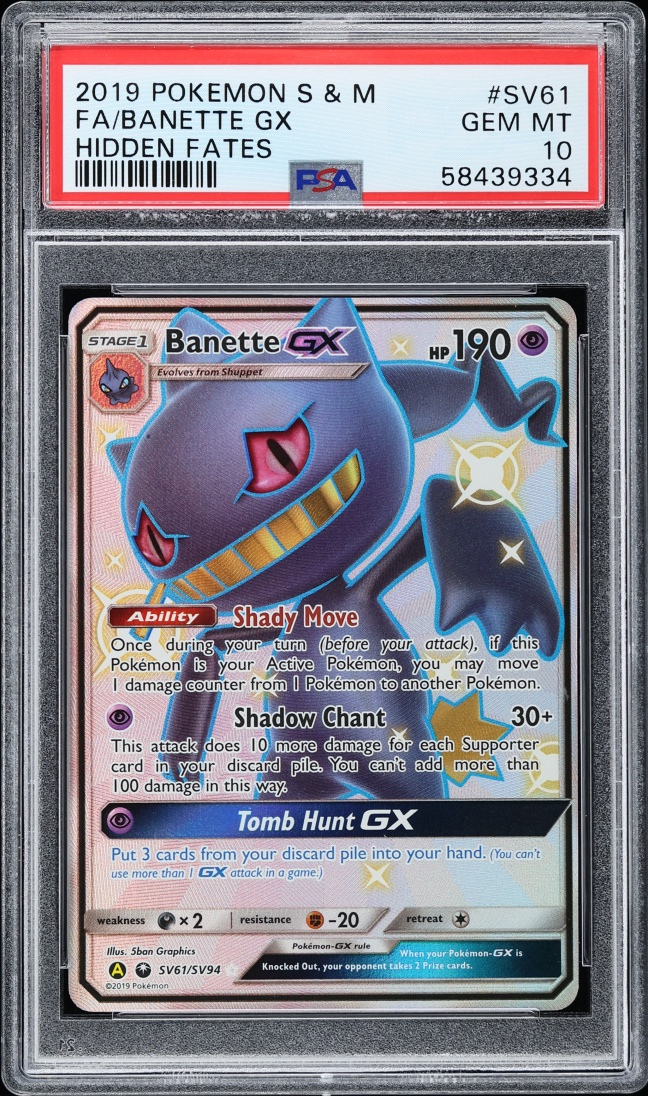 2019 Pokemon Sun & Moon Hidden Fates Shiny Vault Full Art Banette GX #SV61 PSA 10 GEM MINT