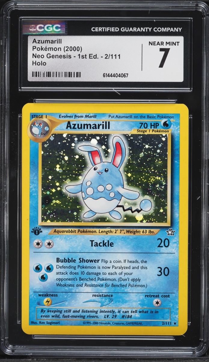 2000 Pokemon Neo Genesis 1st Edition Holo Azumarill #2 CGC 7 NRMT