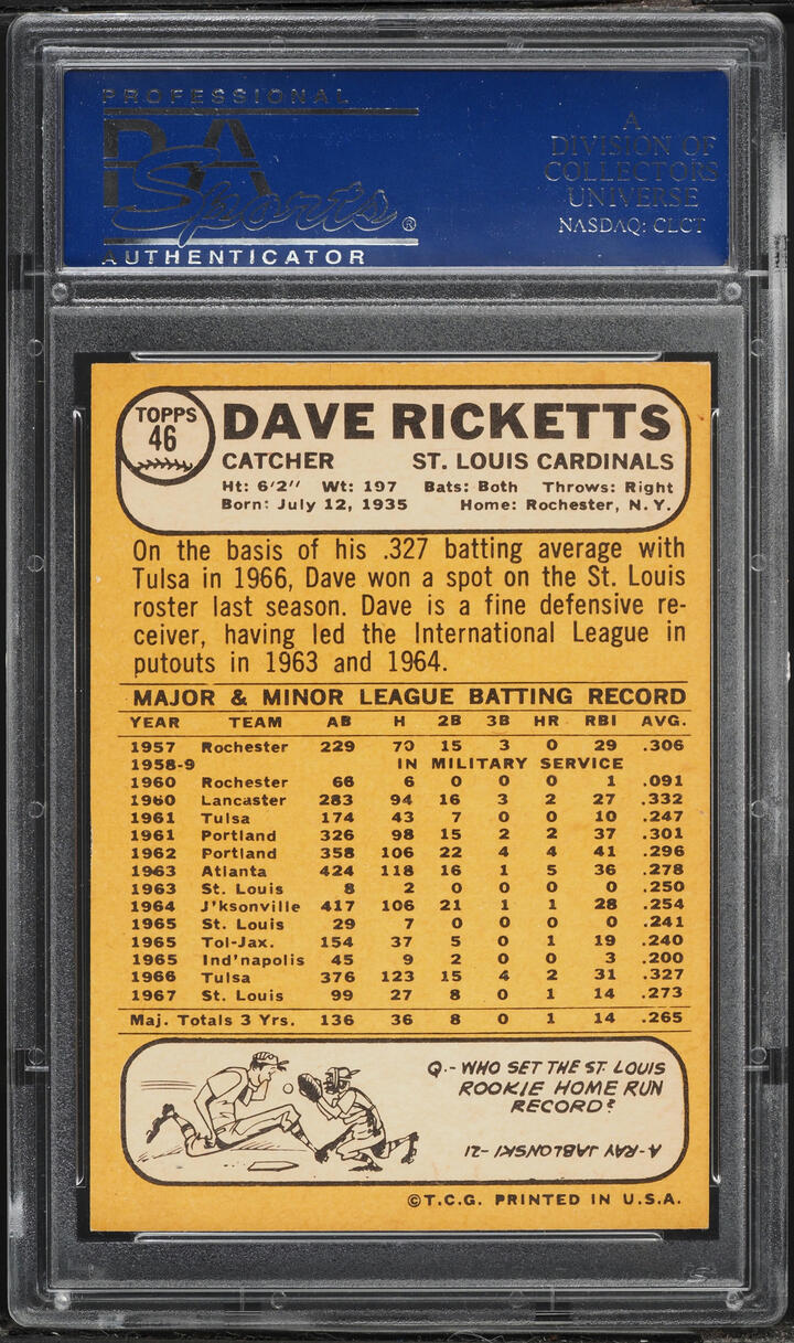1968 Topps Dave Ricketts #46 PSA 8 NM-MT