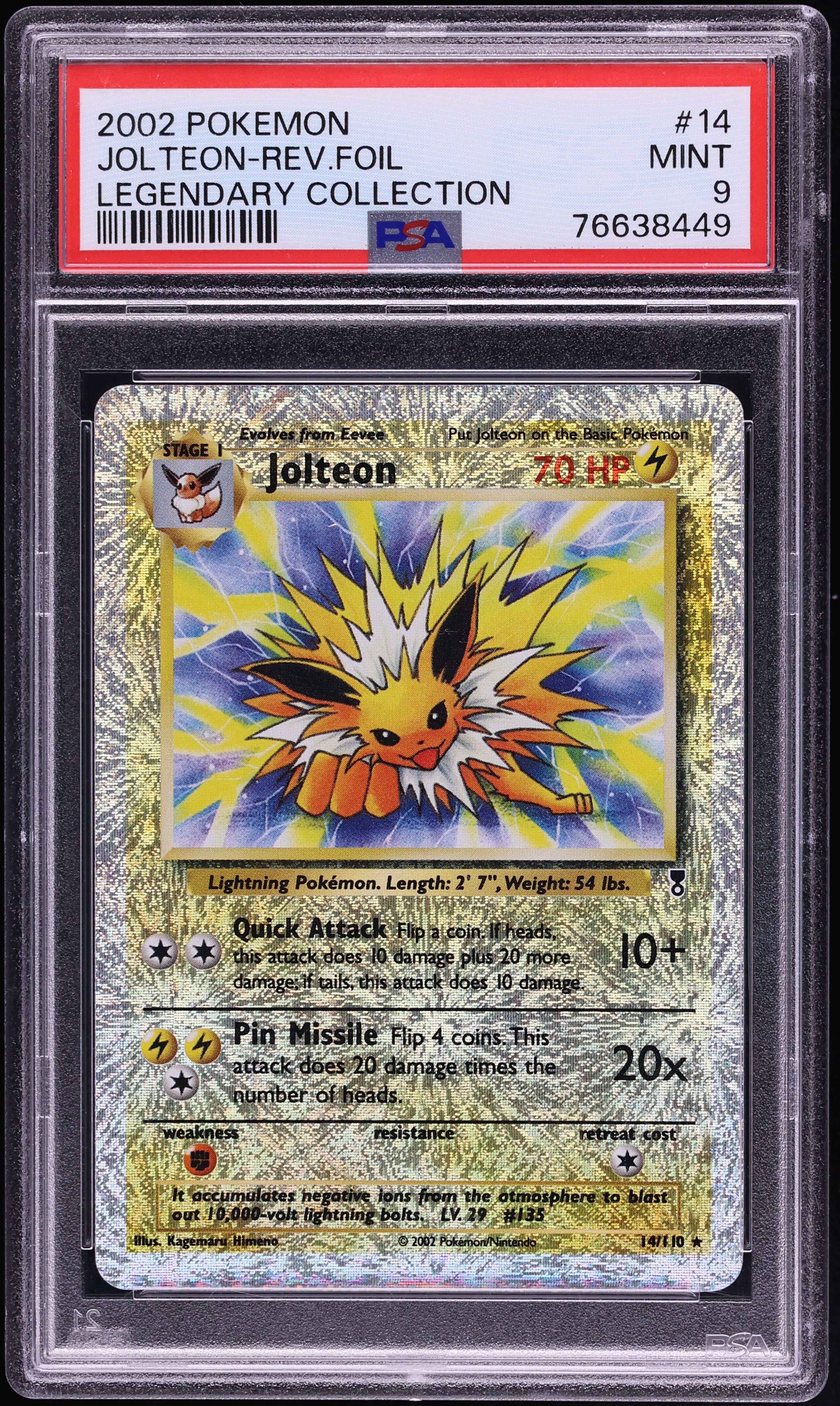 2002 Pokemon Legendary Collection Reverse Holo Jolteon #14 PSA 9 MINT