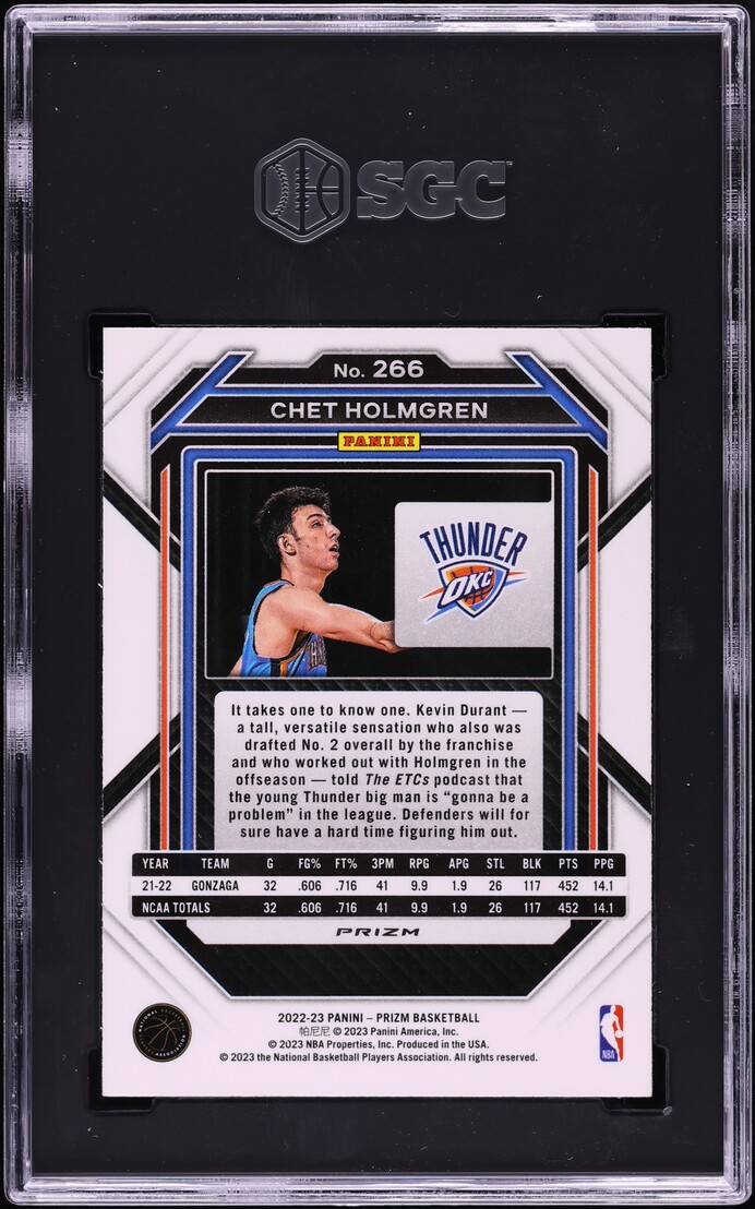 2022 Panini Prizm Silver Chet Holmgren ROOKIE #266 SGC 8 NM-MT