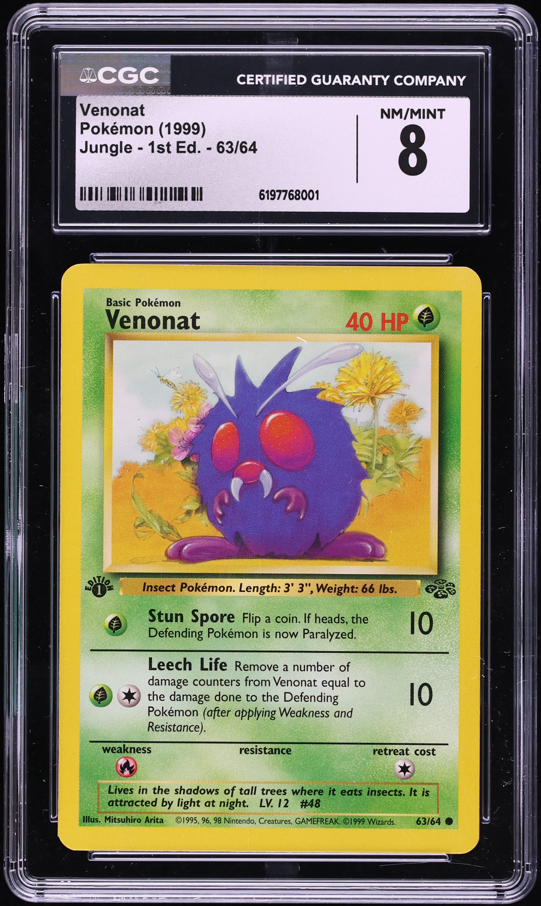 1999 Pokemon Jungle 1st Edition Venonat #63 CGC 8 NM-MT