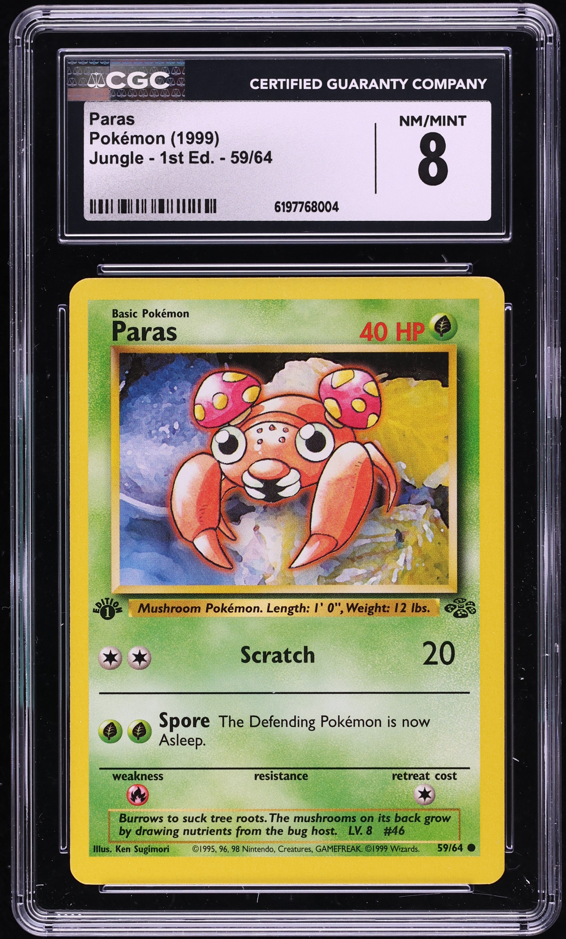 1999 Pokemon Jungle 1st Edition Paras #59 CGC 8 NM-MT