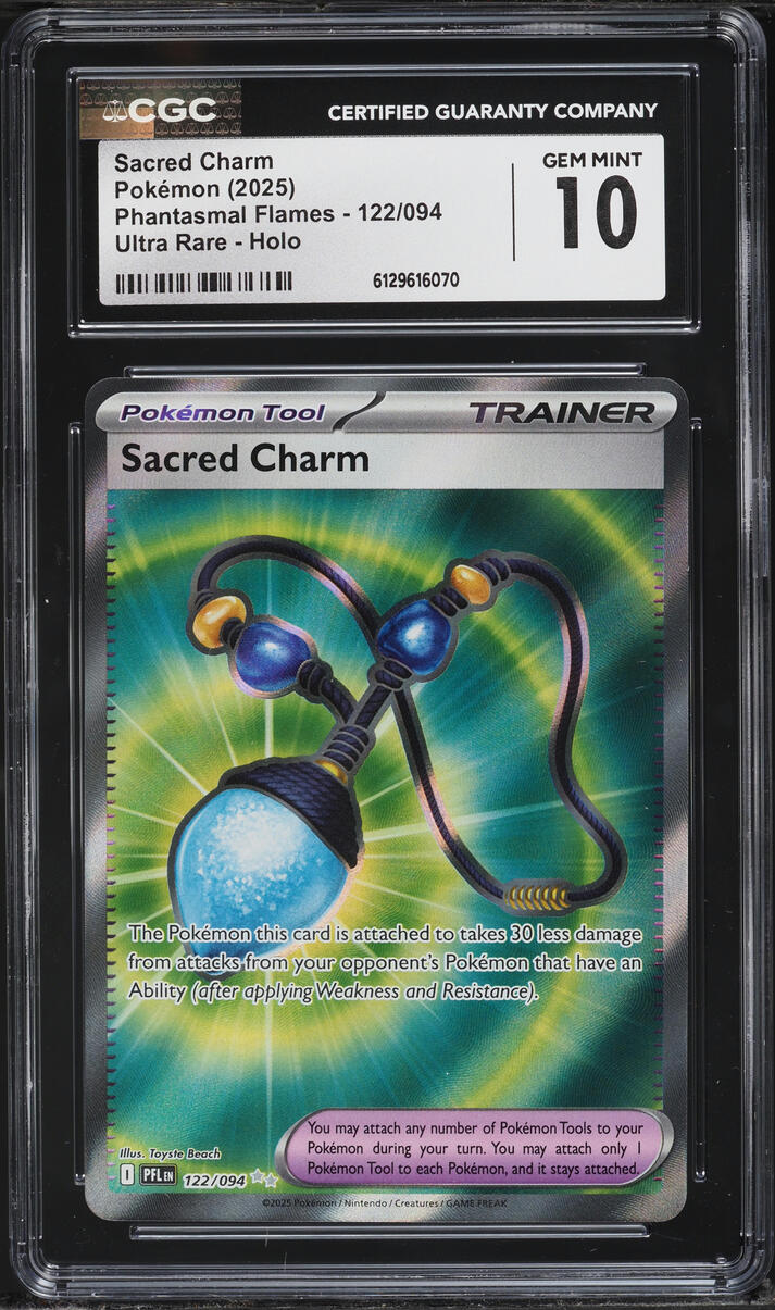 2025 Pokemon Mega Phantasmal Flames Full Art Sacred Charm #122 CGC 10 GEM MINT