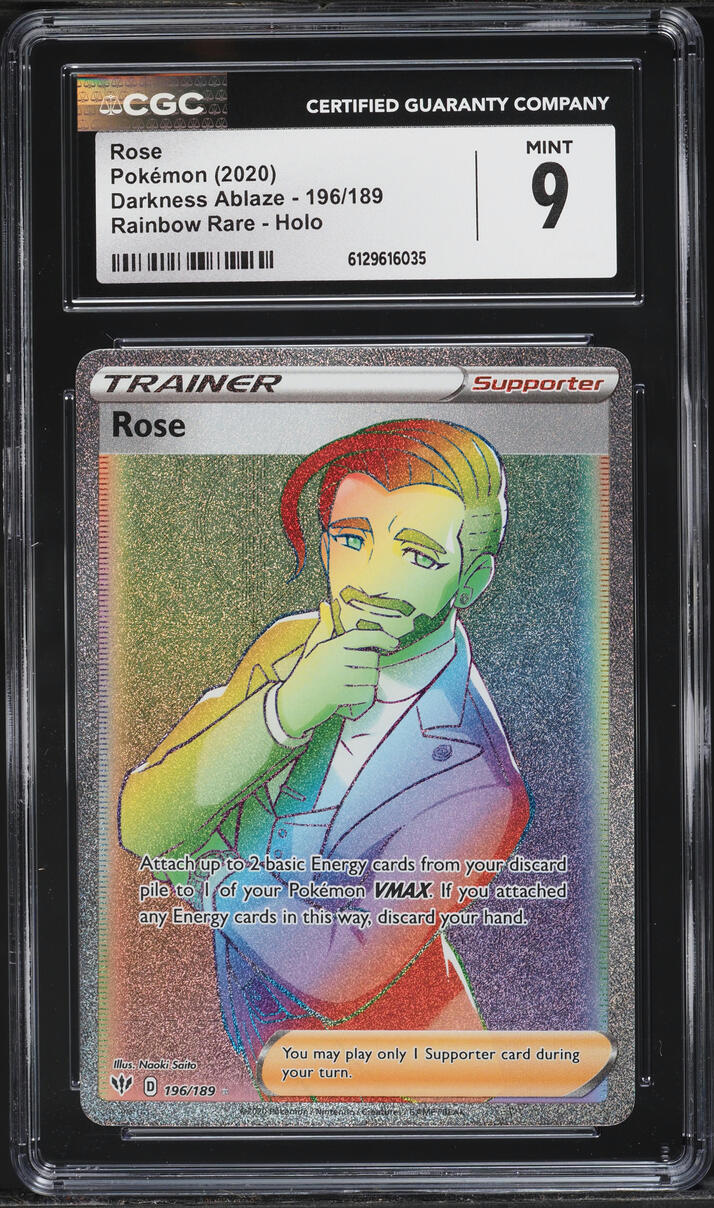 2020 Pokemon Sword & Shield Darkness Ablaze Rainbow Rare Rose #196 CGC 9 MINT