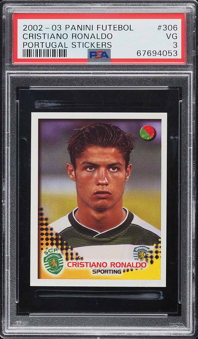 2002 Panini Futebol Portugal Stickers Cristiano Ronaldo ROOKIE #306 PSA 3 VG