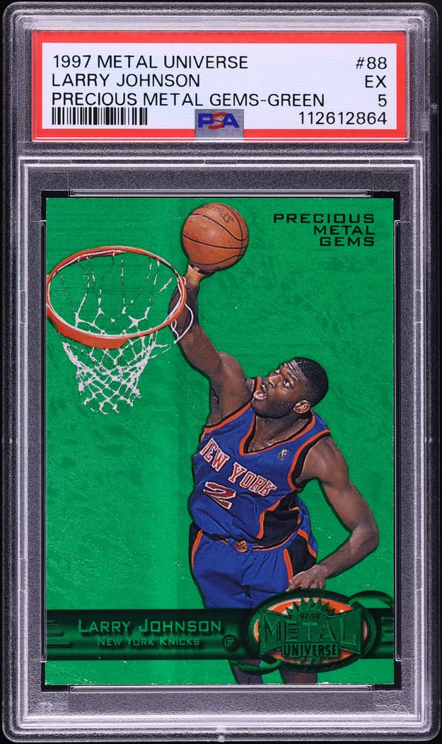 1997 Metal Universe Precious Metal Gems PMG Green Larry Johnson /10 #88 PSA 5 EX