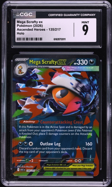 2026 Pokemon Mega Evolution Ascended Heroes Holo Mega Scrafty ex #135 CGC 9 MINT
