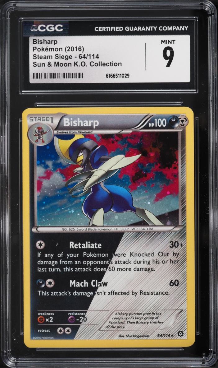 2016 Pokemon Sun & Moon Steam Siege K.O. Collection Holo Bisharp #64 CGC 9 MINT