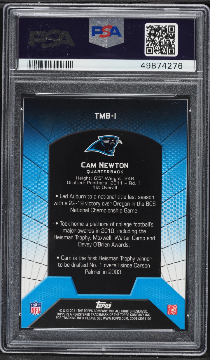 2011 Topps Refractor Cam Newton ROOKIE #TMB-1 PSA 9 MINT