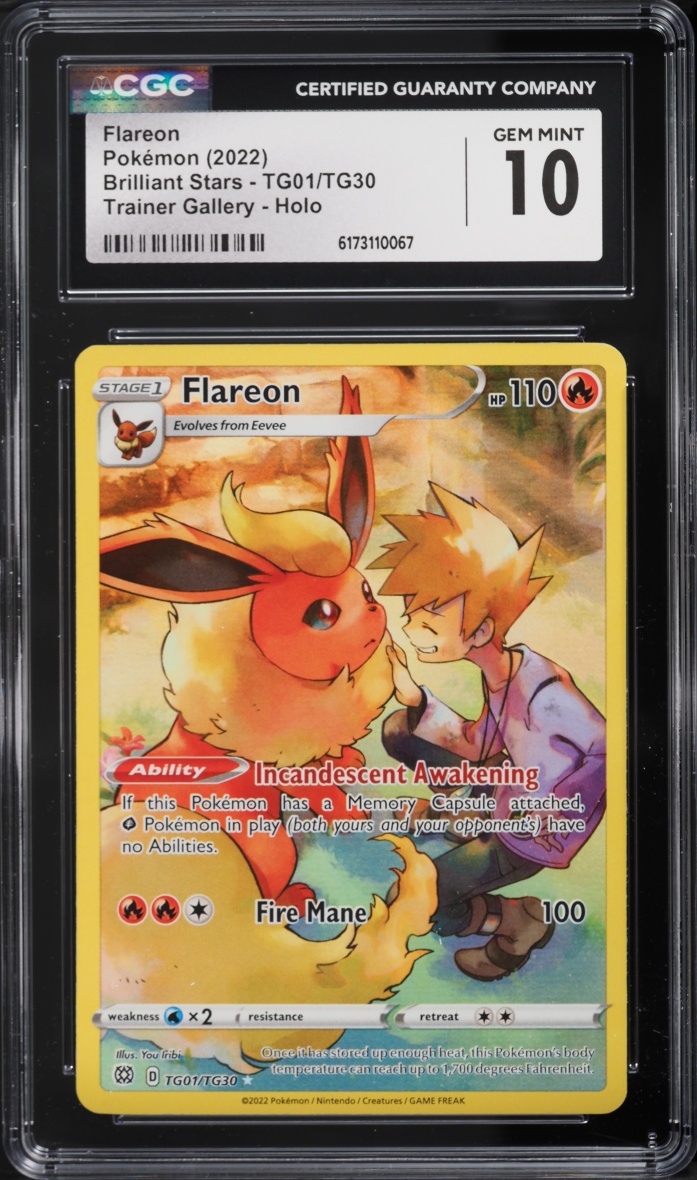 2022 Pokemon Sword & Shield Brilliant Stars CHR Flareon #TG01 CGC 10 GEM MINT