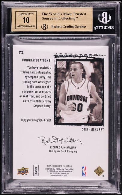 2009 Exquisite Collection Stephen Curry ROOKIE AUTO /225 #72 BGS 9.5 GEM MINT