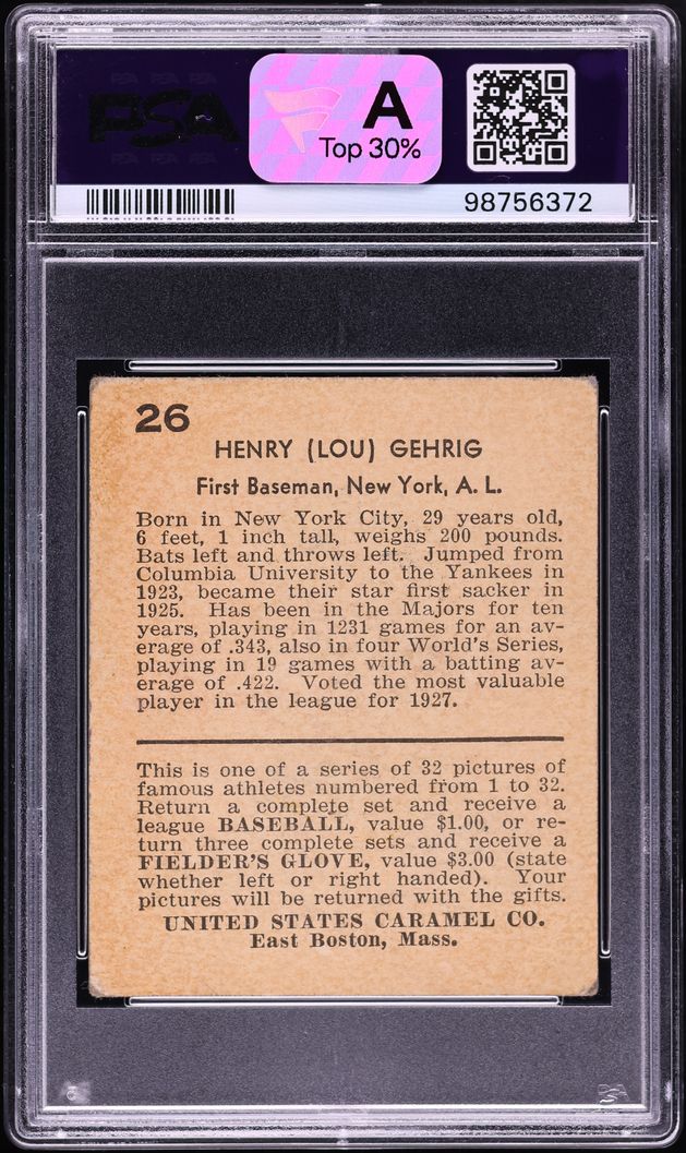 1932 U.S. Caramel Lou Gehrig #26 PSA 2.5 GD+