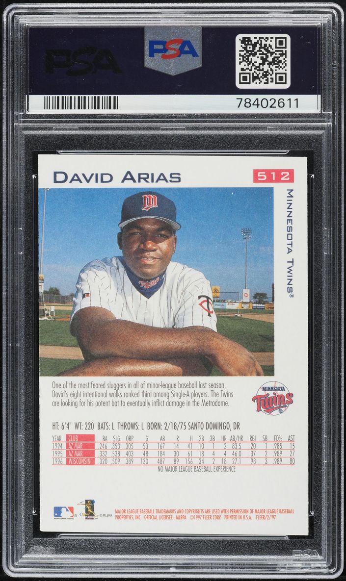 1997 Fleer David Ortiz ROOKIE AUTO DNA 10 #512 PSA 10 GEM MINT