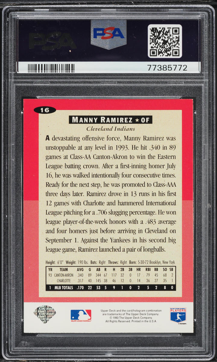 1994 Collector's Choice Manny Ramirez ROOKIE #16 PSA 5 EX