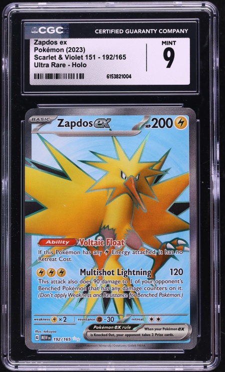 2023 Pokemon Scarlet & Violet 151 Full Art Zapdos ex #192 CGC 9 MINT
