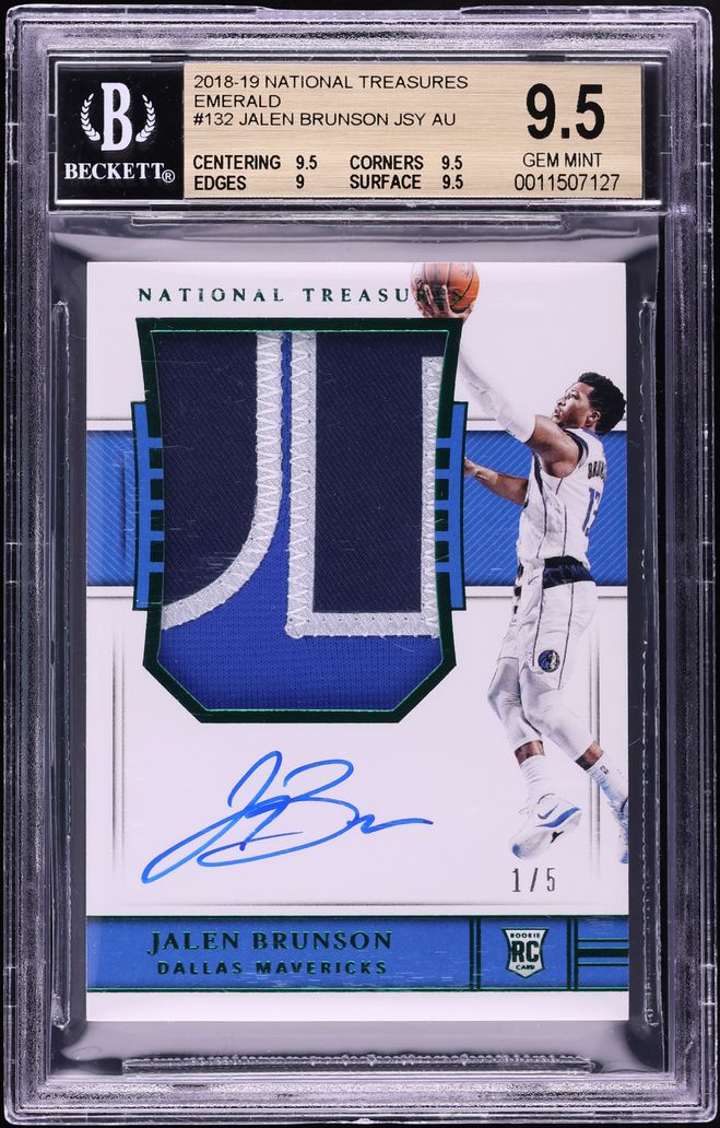 2018 National Treasures Emerald Jalen Brunson ROOKIE PATCH AUTO 1/5 #132 BGS 9.5 GEM MINT