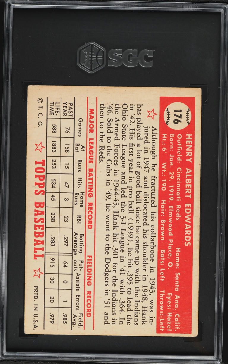 1952 Topps Hank Edwards #176 SGC 4 VGEX