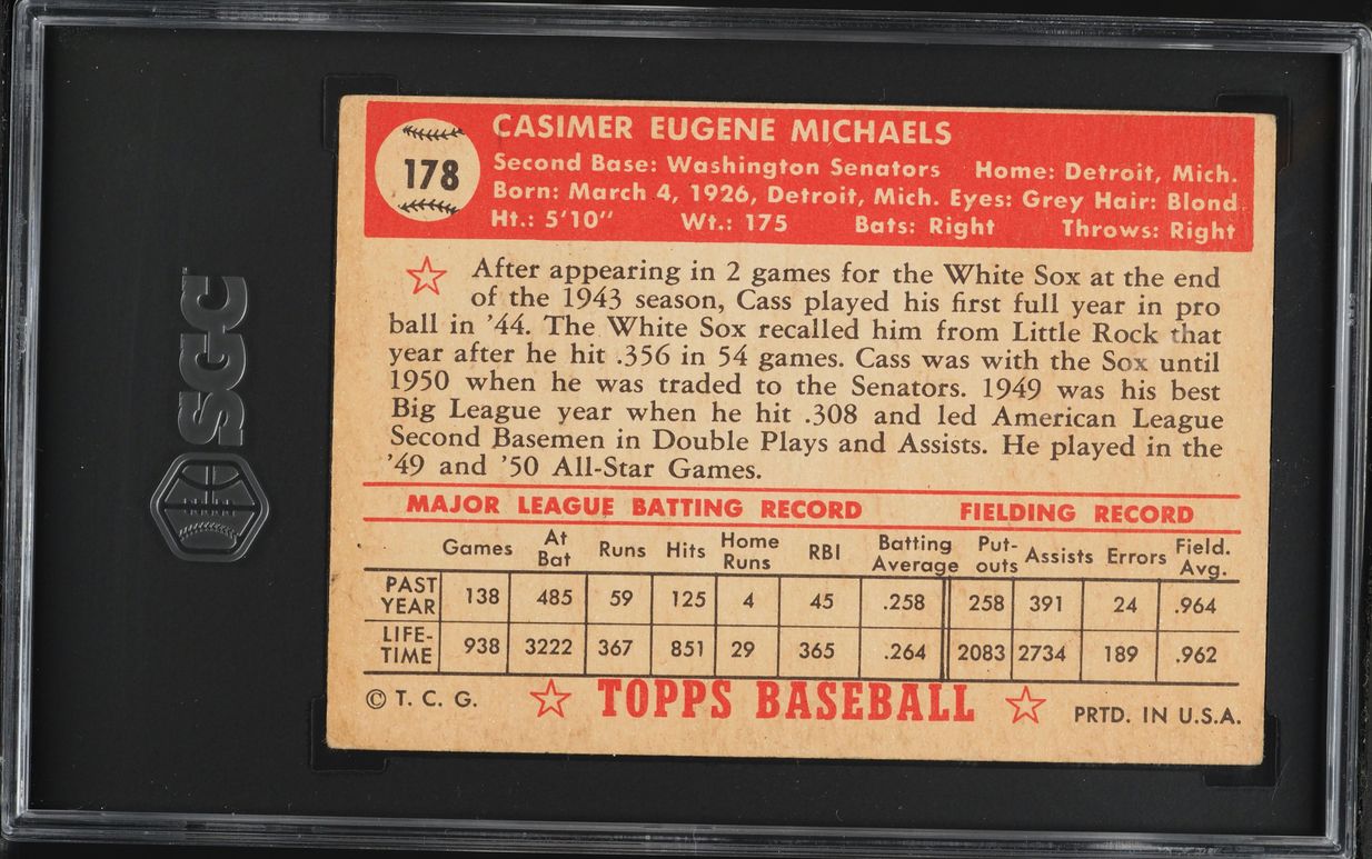 1952 Topps Cass Michaels #178 SGC 4 VGEX