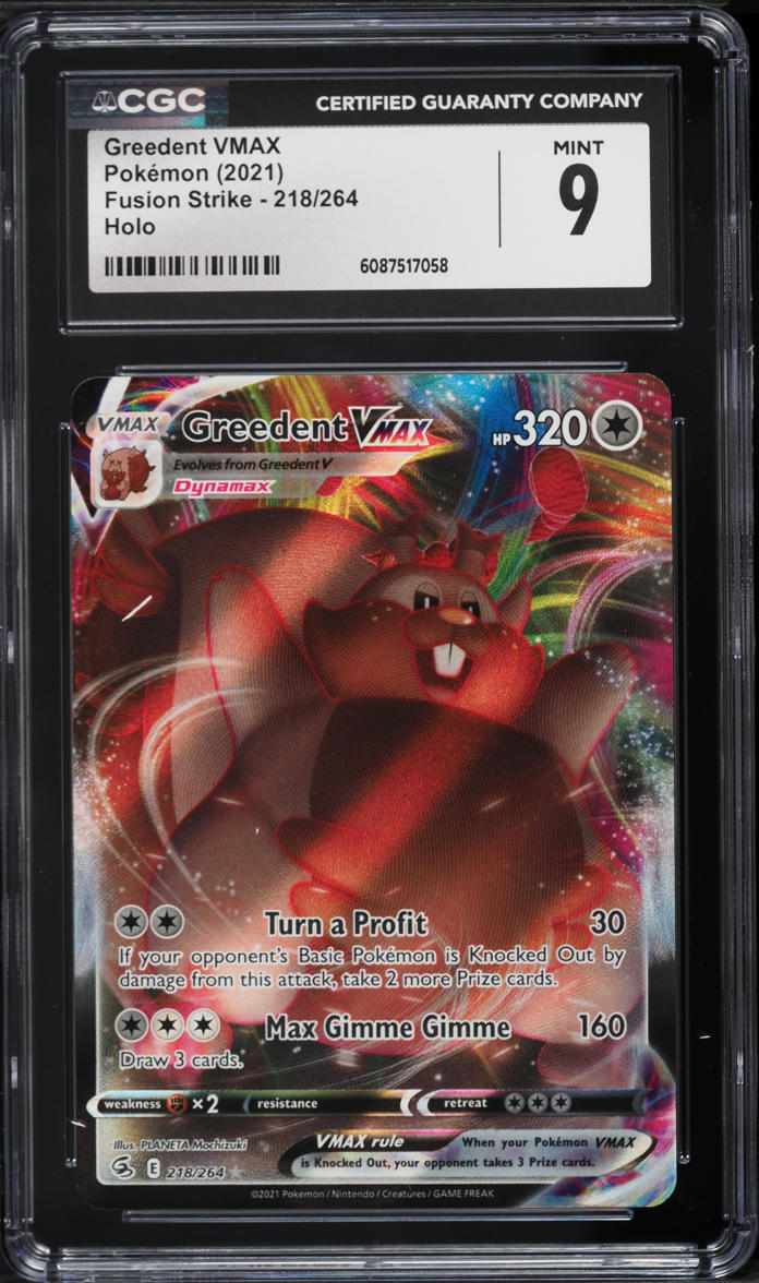 2021 Pokemon Sword & Shield Fusion Strike Full Art Greedent VMAX #218 CGC 9 MINT