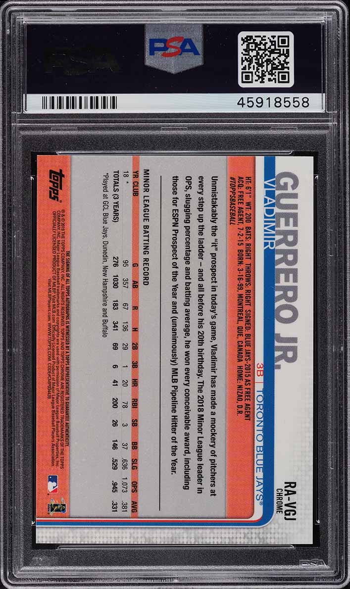 2019 Topps Chrome Vladimir Guerrero Jr. ROOKIE RC AUTO #RAVGJ PSA