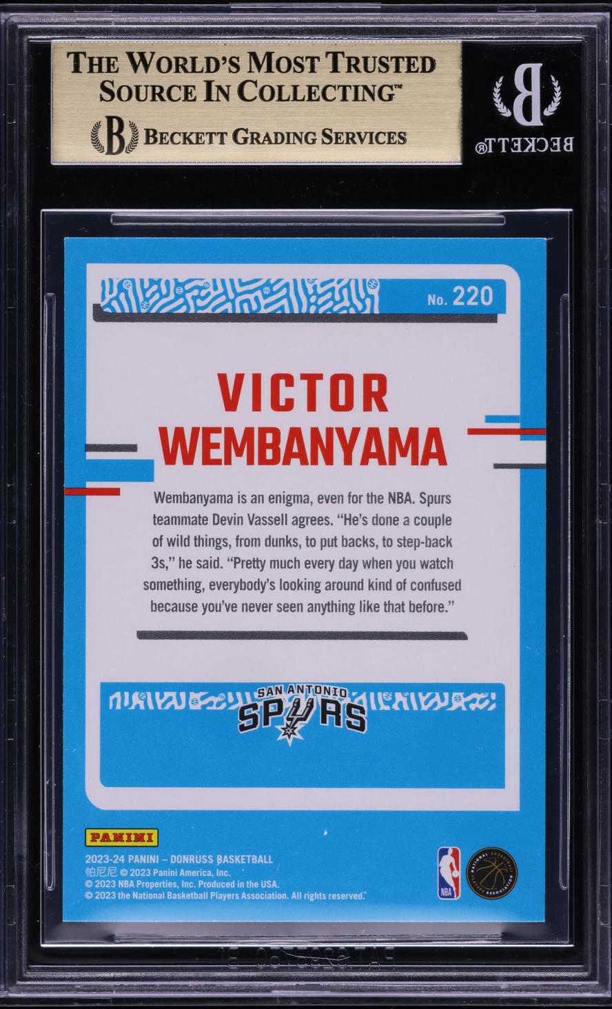 2023 Donruss Basketball Victor Wembanyama ROOKIE #220 BGS 9.5 GEM MINT