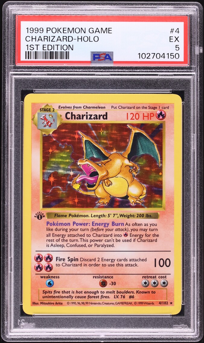 1999 Pokemon Base Set Shadowless 1st Edition Holo Charizard #4 PSA 5 EX