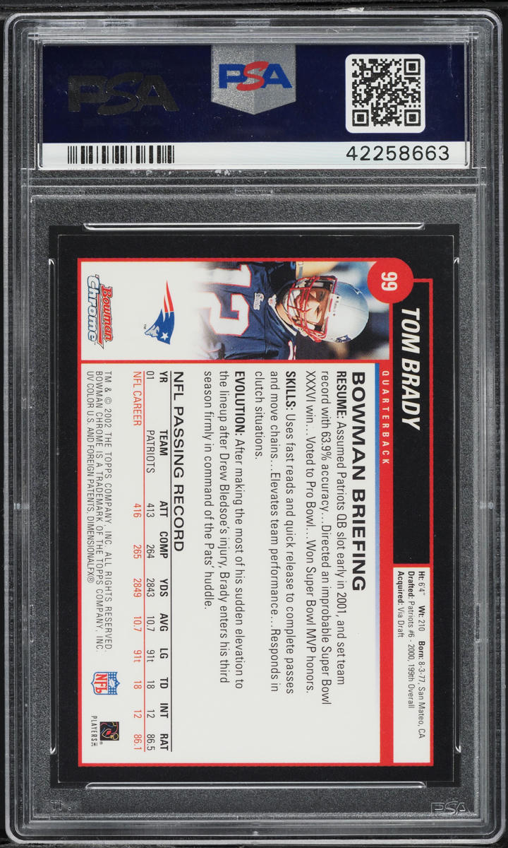 2002 Bowman Chrome Tom Brady #99 PSA 10 GEM MINT