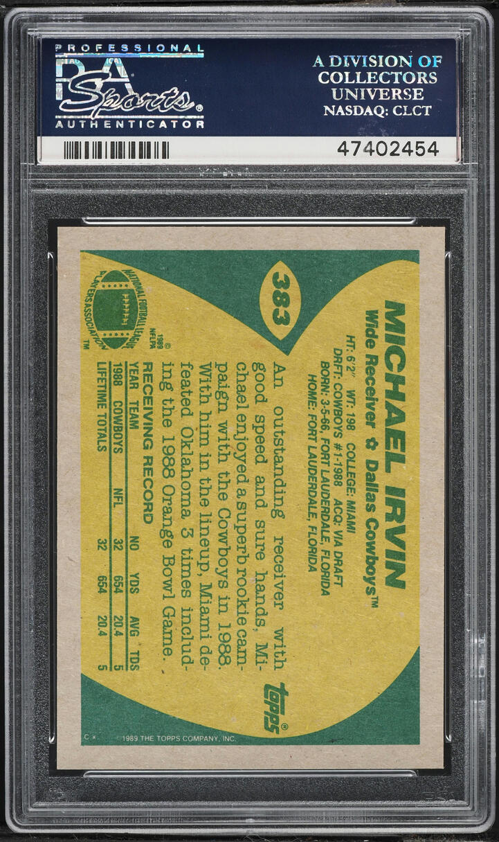 1989 Topps Football Michael Irvin ROOKIE #383 PSA 10 GEM MINT