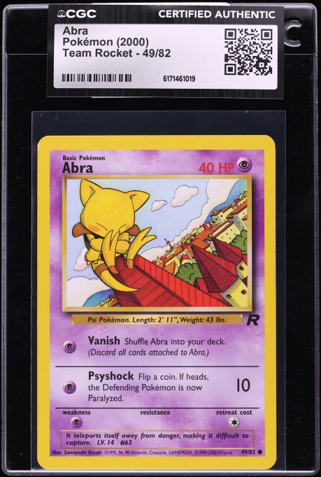 2000 Pokemon Team Rocket Abra #49 CGC AUTH