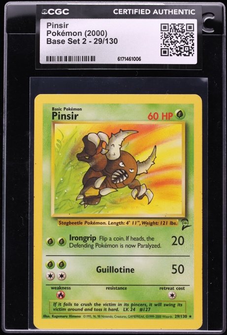2000 Pokemon Base Set 2 Pinsir #29 CGC AUTH
