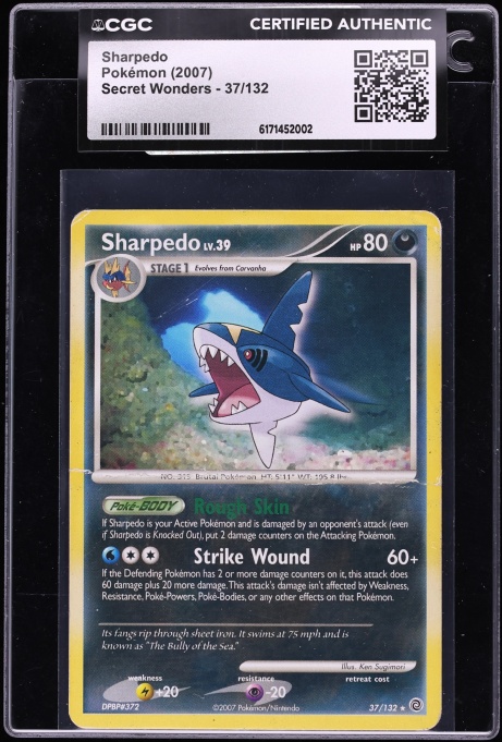 2007 Pokemon Diamond & Pearl Secret Wonders Sharpedo #37 CGC AUTH