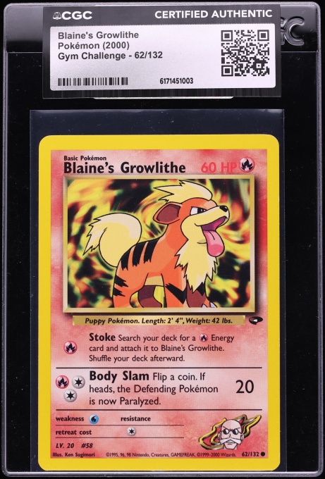 2000 Pokemon Gym Challenge Blaine's Growlithe #62 CGC AUTH