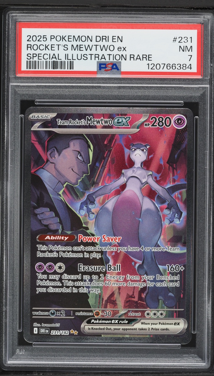 2025 Pokemon Scarlet & Violet Destined Rivals SIR Team Rocket's Mewtwo ex #231 PSA 7 NRMT