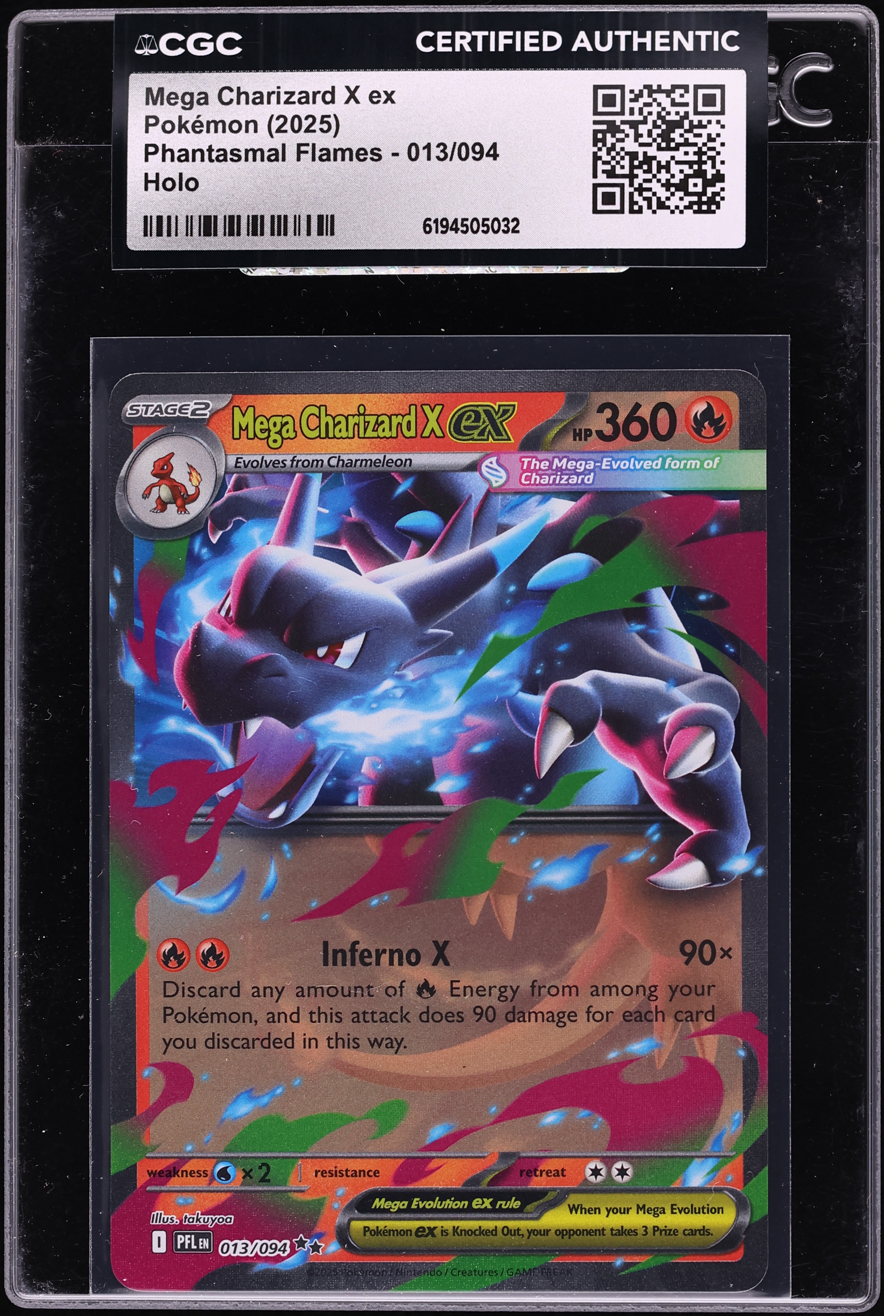 2025 Pokemon Mega Evolution Phantasmal Flames Holo Mega Charizard X Ex #13 CGC AUTH