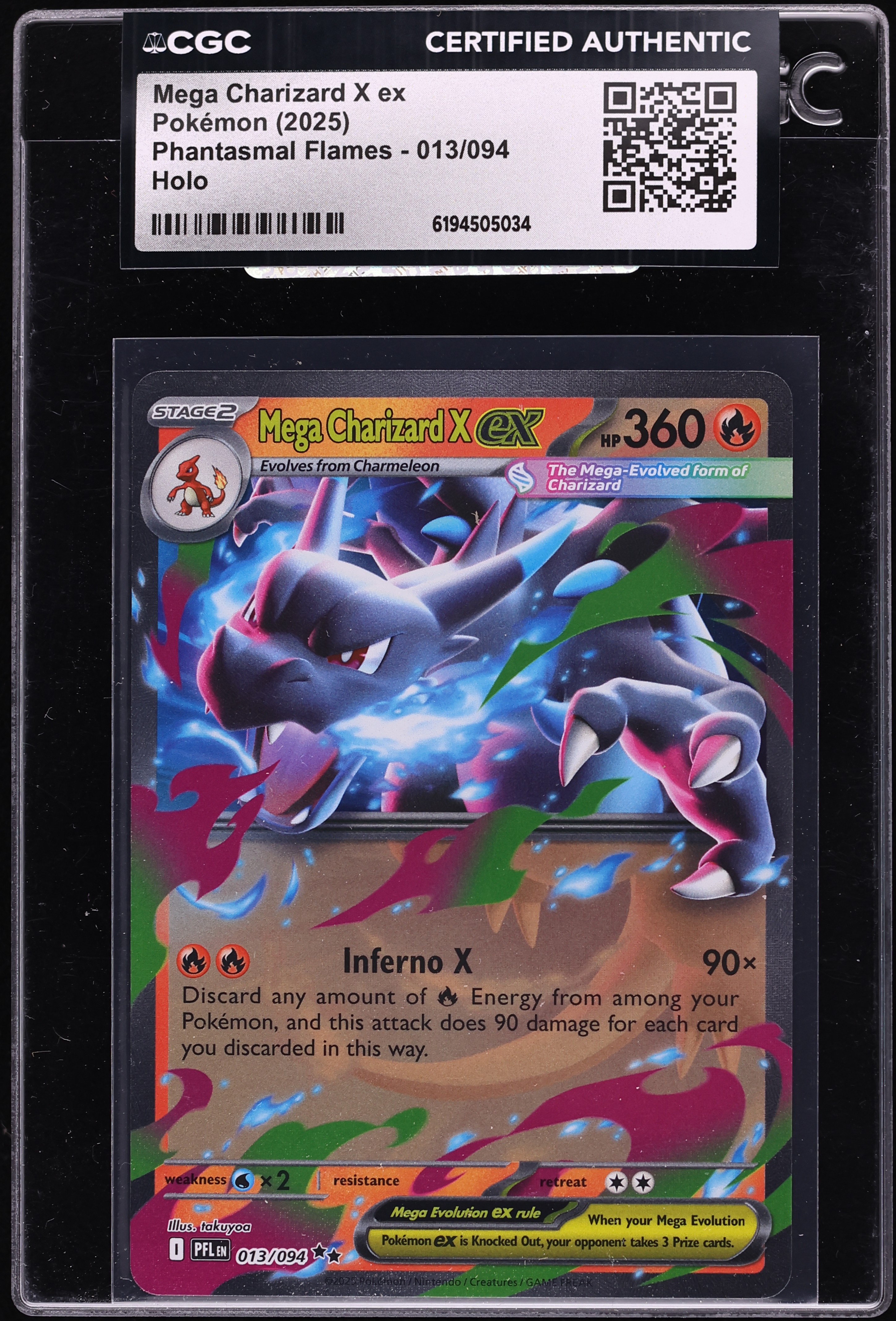 2025 Pokemon Mega Evolution Phantasmal Flames Holo Mega Charizard X Ex #13 CGC AUTH