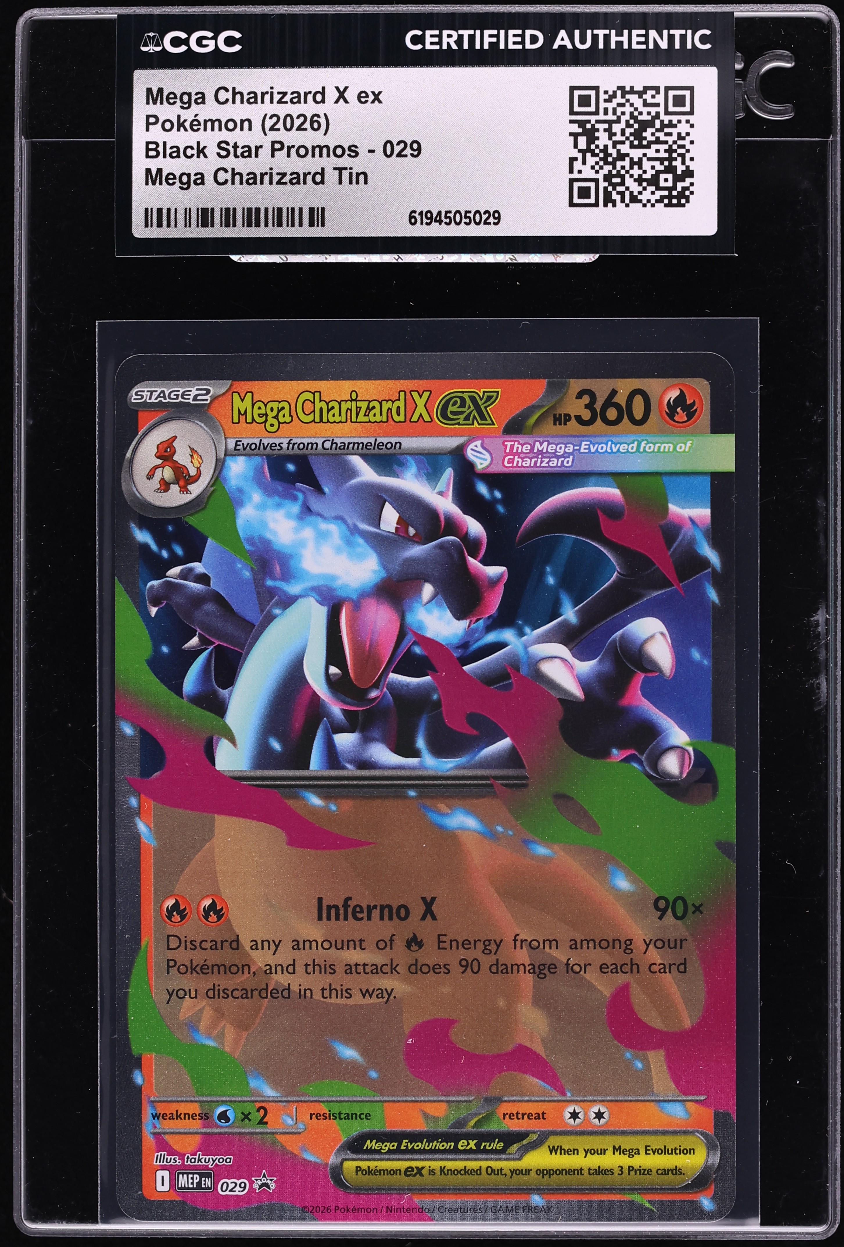 2026 Pokemon Mega Evolution Promo Tin Mega Charizard X Ex #29 CGC AUTH